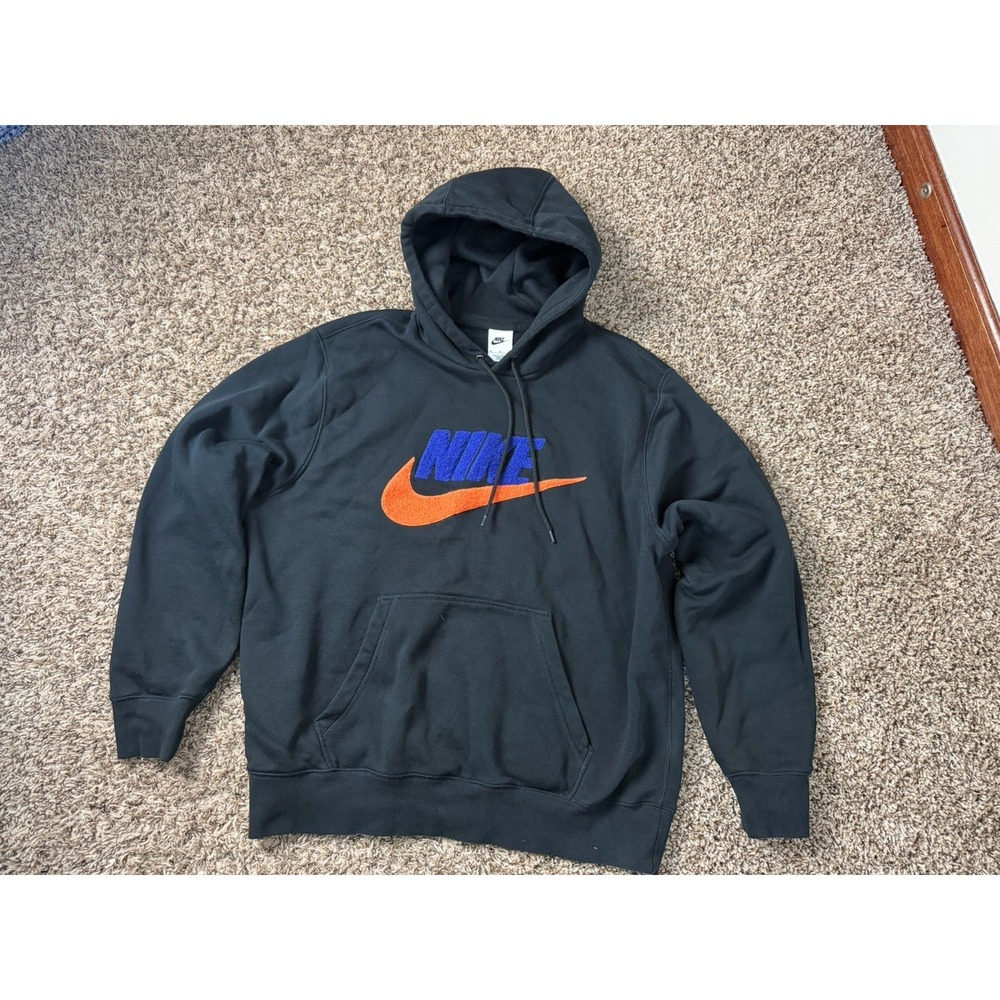 Nike‎ Mens Club Fleece Pullover Hoodie Black/Safety Orange FN3104-010 Size M